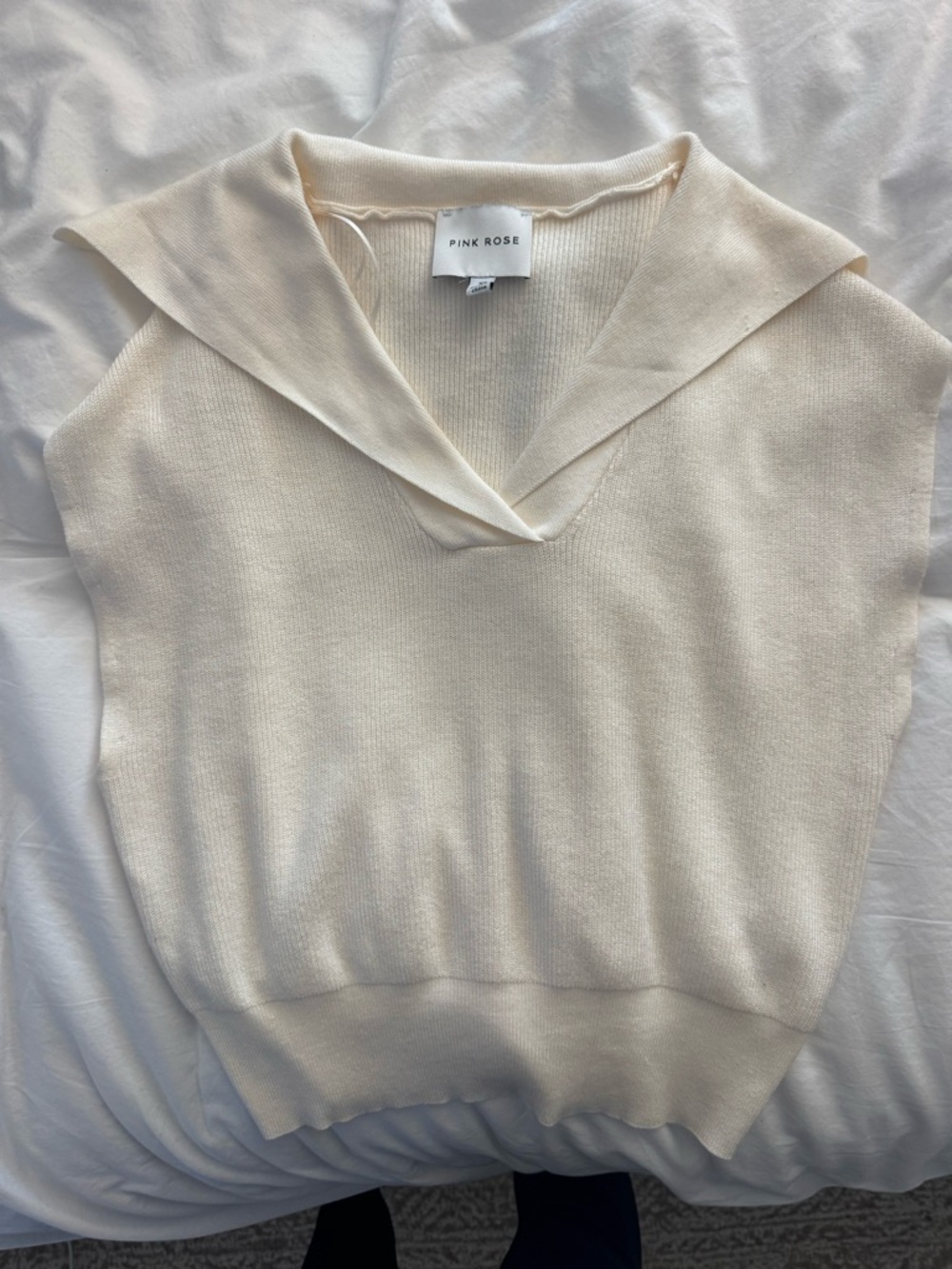 Pink Rose Cream Collared Knit Sweater Top